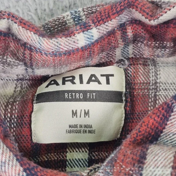 Ariat Shirt Mens Medium Red Plaid Flannel Western Pearl Snap Long Sleeve Retro - Picture 3 of 9